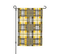 Drapeau de jardin à carreaux jaune, gris, noir, 30,5 x 45,7 cm - Drapeau décoratif en polyester imprimé double face durable pour cour, terrasse et balcon