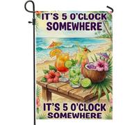 Drapeau de jardin à cocktail, hibiscus tropical décontracté, noix de coco, vert d'été, double face, en toile de jute décorative pour extérieur, pelouse, porche, terrasse, entrée, 30,5 x 45,7 cm