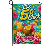 Drapeau de jardin à cocktail, hibiscus tropical vibrant en toile de jute bleu d'été double face pour extérieur, porche, pelouse, terrasse, 30,5 x 45,7 cm