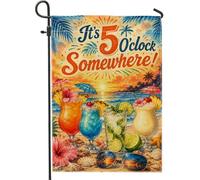 Drapeau de jardin à cocktail, parasol de plage tropical, hibiscus bleu d'été double face en toile de jute pour extérieur, terrasse, pelouse, porche, balcon, 30,5 x 45,7 cm