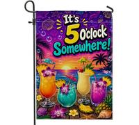 Drapeau de jardin à cocktail, tropical vibrant coucher de soleil palmier d'été bleu toile de jute double face drapeaux décoratifs pour extérieur, porche, pelouse, terrasse, 30,5 x 45,7 cm