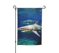 Drapeau de jardin à deux requins blancs 30,5 x 45,7 cm, impression recto verso, drapeaux de jardin, drapeau de vacances intérieur ou extérieur pour bannière extérieure, toile de fond photo pour décora