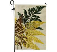 Drapeau de jardin à feuilles de fougère, jaune et vert, décoration d'automne botanique d'automne de style rustique double face en toile de jute pour extérieur, pelouse, décoration d'intérieur, 30,5 x