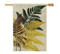 Drapeau de jardin à feuilles de fougère, jaune et vert, décoration d'automne botanique d'automne de style rustique double face en toile de jute pour extérieur, pelouse, décoration d'intérieur, 71,1 x