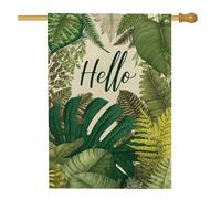 Drapeau de jardin à feuilles tropicales, feuillage botanique vert de la jungle, décoration extérieure, toutes saisons, style rustique, drapeau de cour double face en toile de jute pour pelouse