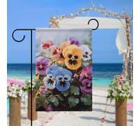 Drapeau de jardin à fleurs de pensée pour extérieur, 30,5 x 45,7 cm, drapeau de jardin printemps été, drapeau saisonnier double face, panneau de bienvenue durable pour terrasse, pelouse, cour