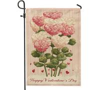Drapeau de jardin à fleurs, romantique vintage, cœurs, feuilles, Saint-Valentin, pêche, double face, en toile de jute décorative pour extérieur, terrasse, pelouse, porche, balcon, 30,5 x 45,7 cm