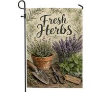 Drapeau de jardin à herbes aromatiques, truelle vintage rustique vert printemps double face en toile de jute décorative pour extérieur, pelouse, porche, terrasse, entrée, 30,5 x 45,7 cm