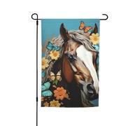 Drapeau de jardin « A horse with flowers and butterflies » - 30,5 x 45,7 cm - Printemps, été, automne, hiver - Drapeaux saisonniers double face - Bannière pour extérieur et intérieur - Pour décoration