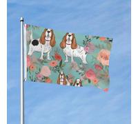 Drapeau de jardin à imprimé floral doux basset - 91 x 152 cm - Drapeau double face pour l'extérieur - Bannière décorative pour extérieur, cour, pelouse, porche, balcon, décoration de jardin