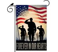 Drapeau De Jardin À Jamais Dans Nos Cœurs Soldats Américains Journée Commémorative Durable Drapeau Décoratif Amusant Bannière De Cour Pour Vacances Extérieure Pelouse 12X18 Inch