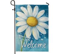 Drapeau de jardin à marguerites blanches, décoration florale lumineuse pour la maison, drapeaux de cour, double face en toile de jute pour décoration de pelouse extérieure, design bienvenu, 30,5 x