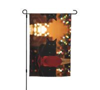 Drapeau de jardin à motif chat noir de Noël, 45 x 30 cm, drapeau de jardin festif, parfait pour les vacances à la plage et les décorations de fête en plein air