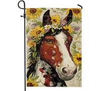 Drapeau de jardin à motif de cheval floral, cheval d'été coloré avec fleur royale, bannière de jardin rustique double face pour décoration de pelouse et cour 30,5 x 45,7 cm
