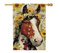 Drapeau de jardin à motif de cheval floral, cheval d'été coloré avec fleur royale, bannière de jardin rustique double face pour décoration de pelouse et cour 71 x 101 cm