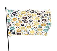 Drapeau de jardin à motif de fleurs 0,9 x 1,5 m jaune moutarde bleu foncé azur chocolat tache fleur art floral polyester drapeaux de jardin maison patio pelouse intérieur extérieur bannière de voeux