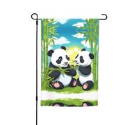 Drapeau de jardin à motif deux pandas heureux - 30,5 x 45,7 cm, drapeau décoratif pour jardin, terrasse, balcon, jardin, pelouse