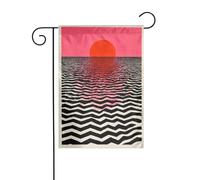 Drapeau de jardin à motif d'horizon de mer avec coucher de soleil rose et orange 30 x 45 cm double face vertical pour décoration extérieure de ferme