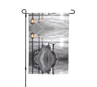 Drapeau de jardin à motif jetée de plage noir et blanc 45 x 30 cm Idéal pour les vacances à la plage et les décorations de fête en plein air