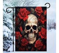 Drapeau de jardin à motif tête de mort rose rouge 30,5 x 45,7 cm double face pour l'extérieur, décoration de printemps pour la maison, la cour saisonnière pour la décoration extérieure des vacances