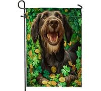 Drapeau de jardin à poils durs allemands pour la Saint-Patrick - 30,5 x 45,7 cm - Double face pour l'extérieur, motif trèfle chiot - Drapeau de maison en toile standard - Drapeau de maison pour animal