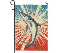 Drapeau de jardin à rayures audacieuses - Bannière vintage bleu aqua - Décoration de pelouse d'été pour les amateurs de pêche - 30,5 x 45,7 cm