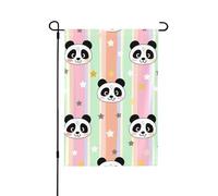 Drapeau de jardin à rayures colorées Panda Stars - 70 x 102 cm - Double face - En polyester résistant aux intempéries - Pour pelouse, terrasse, balcon, arrière-cour, décoration d'intérieur