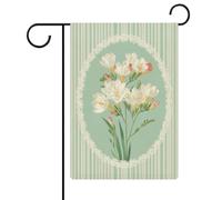 Drapeau de jardin à rayures pastel menthe et blanc en toile de jute double face 32 x 47 cm