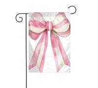 Drapeau de jardin à rayures roses et blanches avec nœud en ruban - 30 x 45 cm - Double face - Décoration extérieure de ferme - Drapeau de cour