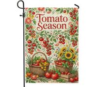 Drapeau de jardin à tomates, récolte rustique tournesol d'été rouge en toile de jute double face pour extérieur, terrasse, pelouse, porche, entrée, camping, 30,5 x 45,7 cm