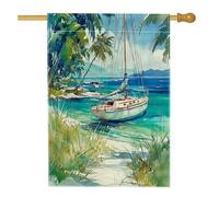 Drapeau de jardin à voile tropical, décoration paradisiaque de l'océan bleu, drapeau de cour double face en toile de jute pour décoration de pelouse en été extérieur, 71,1 x 101,6 cm