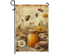Drapeau de jardin abeille jaune, drapeau de jardin à motif floral jaune, drapeaux de jardin double face en toile de jute pour décoration d'automne, drapeau de pelouse sur le thème des insectes, 30,5 x