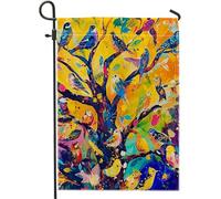 Drapeau de jardin abstrait arbre de vie nature animal bohème art moderne coloré lin petit mini vacances double face grande fête cour maison pelouse maison mur intérieur jardin décoration 30,5 x 45,7