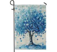 Drapeau de jardin abstrait bleu arbre, feuilles bleues froides, décoration de cour, design artistique moderne pour toutes les saisons, décoration extérieure 30,5 x 45,7 cm