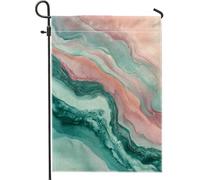 Drapeau de jardin abstrait bleu sarcelle pêche, marbre coloré, esthétique, décoration extérieure, bannière double face pour fêtes saisonnières et expositions de pelouse, 30,5 x 45,7 cm