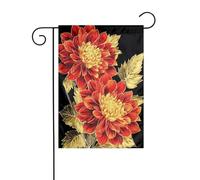 Drapeau de jardin abstrait Dahlias rouge et doré 30 x 45 cm vertical double face ferme vacances décorations extérieures drapeau de cour