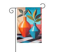 Drapeau de jardin abstrait géométrique à deux vases - 30 x 45 cm - Vertical double face - Décoration extérieure de ferme - Drapeau de cour