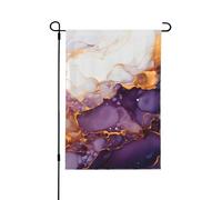 Drapeau de jardin abstrait violet doré imprimé marbre 32 x 48 cm, drapeau de jardin double face en polyester résistant aux intempéries pour pelouse, terrasse, balcon, arrière-cour, décoration
