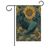 Drapeau de jardin académie avec deux corbeaux et tournesols en toile de jute double face 30,5 x 45,7 cm