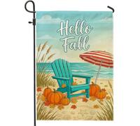 Drapeau de jardin Adirondack avec citation de plage d'automne côtière 30,5 | Thème d'automne côtier, drapeau de pelouse, décoration de scène de plage, drapeau de jardin saisonnier