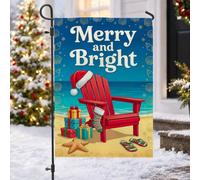 Drapeau de jardin Adirondack pour chaise de Noël côtière 30,5 x 45,7 cm | Décoration de vacances côtière, drapeau de cour, accents sur le thème de la plage, chapeau de Père Noël et bas