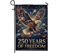 Drapeau de jardin aigle, ruban de fleurs festives patriotiques bleu double face en toile de jute pour extérieur, terrasse, pelouse, porche, entrée, camping, 30,5 x 45,7 cm