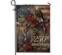 Drapeau de jardin aigle - Ruban de roses rustiques patriotiques - Rouge - Double face - Petit drapeau de jardin pour extérieur, terrasse, pelouse, porche, balcon - 30,5 x 45,7 cm
