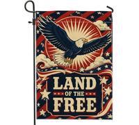 Drapeau de jardin aigle vintage patriotique à rayures et étoiles rouges double face en toile de jute décorative pour extérieur, porche, pelouse, terrasse, 30,5 x 45,7 cm