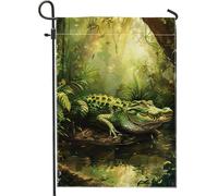 Drapeau De Jardin Alligator D'Automne Vert Sauvage Reptile Fla Tropical Style Animal Drapeaus Décoratif Antifouling Garden Flag Couleurs Vives Drapeau De Bienvenue Pour Patio Pelouse 30X45Cm