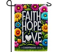 Drapeau de jardin America Forever Faith Hope Love double face, 1 Corinthiens 13:13 Écriture florale Christian Rel