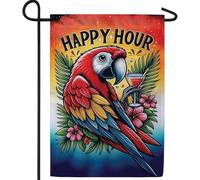 Drapeau de jardin America Forever Happy Hour - Double face - Bannière de cocktail tropicale - Bar de plage d'été