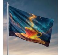 Drapeau de jardin amusant à vapeur dorée, drapeau cosmique de paysage urbain pour homme, cabe, accessoires de décoration de chambre pour homme (120 x 180 cm)
