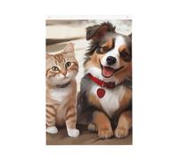 Drapeau de jardin amusant avec chat et chien - 61 x 91 cm - Double face - Ne se décolore pas - Toile de fond pour photo - Bannière pour cour, porche, pelouse, décoration extérieure
