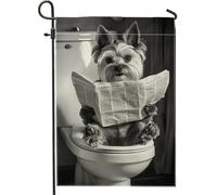 Drapeau de jardin amusant avec chien lisant un journal, noir et blanc, décoration d'intérieur, drapeau de cour double face en toile de jute pour décoration de pelouse, cadeau saisonnier pour les